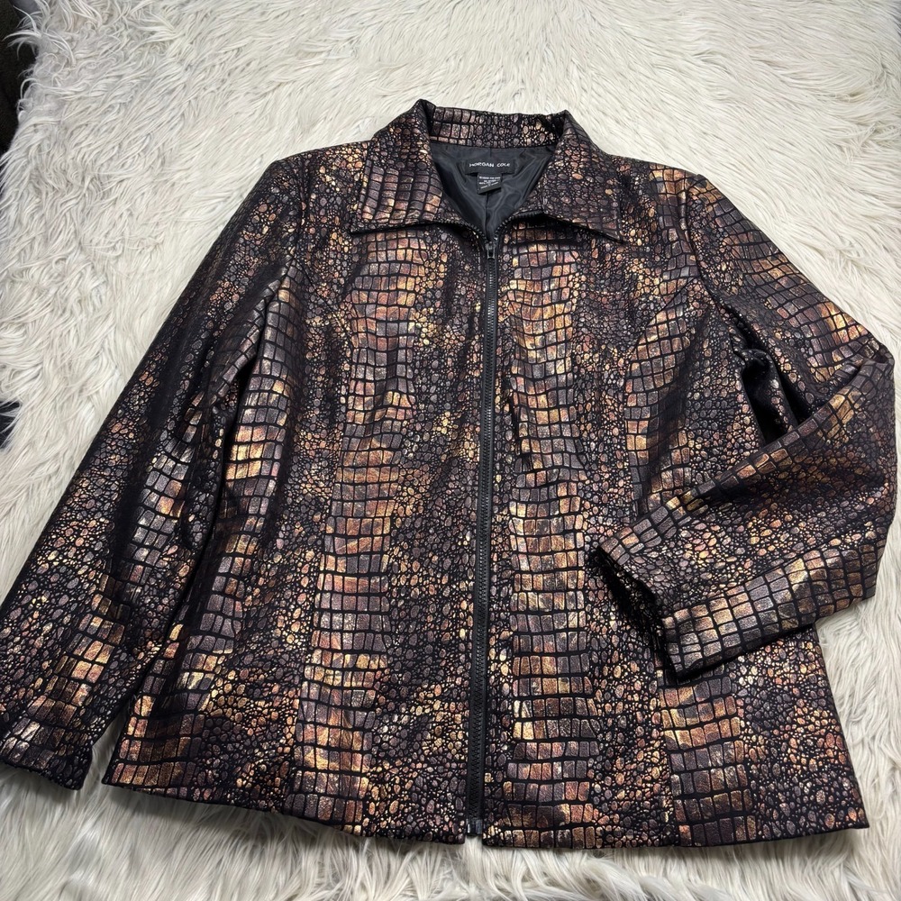 Morgan Cole Women's XL Metallic Copper Snake Dragon Zip Jacket Art to Wear